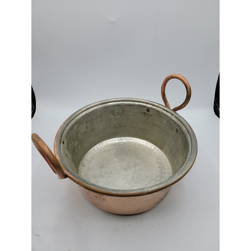 Antique Hammered Hand Made Copper Pot 3.5 qt Copper Riveted Handles Sauce 9"